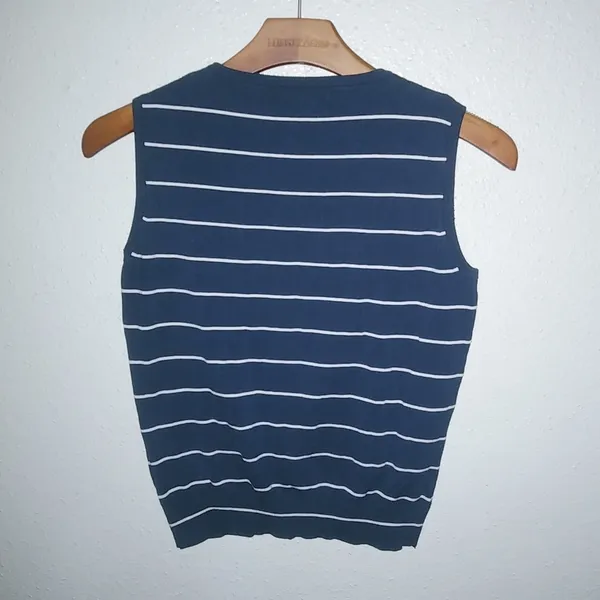 August Silk Knits S Sleeveless Knit Navy Striped Top - Image 4