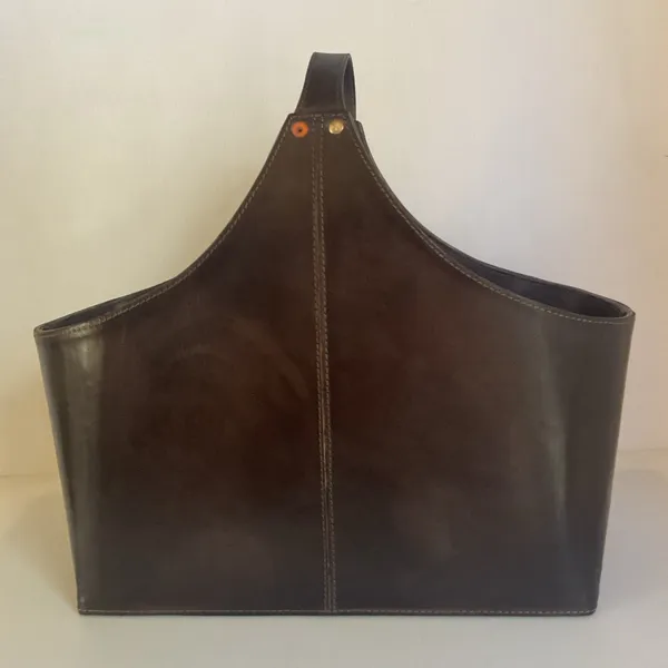 Zimlay Natural Leather Magazine Holder With Belt Strap Handle Handmade - Image 2