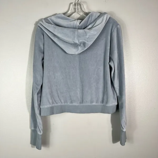 Aerie Light Gray Blue Cropped Full Zip Y2K Velour Velvet Track Suit Jacket Med M - Image 5