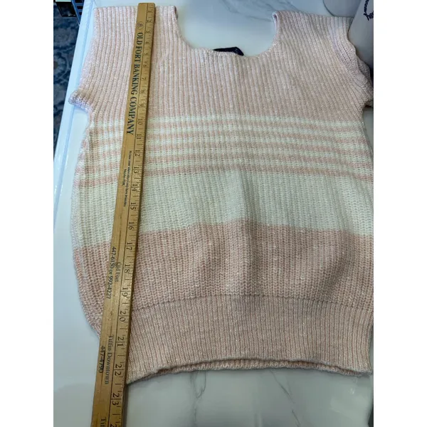 VTG Short Sleeve Sweater Shaker Knit Pink White USA 80’s Medium Grandma Hipster - Image 5