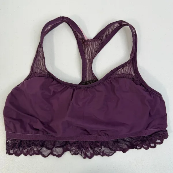 Victoria's Secret PINK M Medium Lace Bralette Bra Pullover‎ Lace Strappy Purple - Image 7