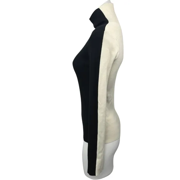 Commense Black White Colorblock Turtleneck Knit Pullover Sweater Top Size M - Image 3