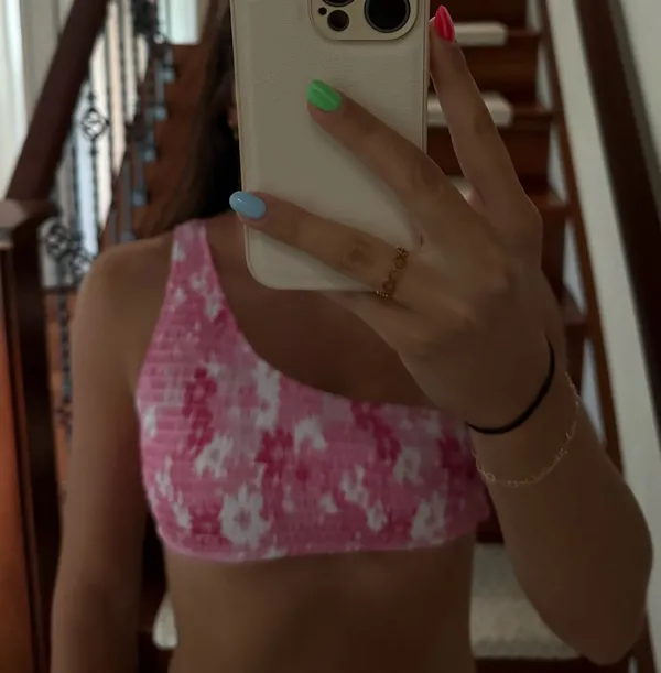 Swimsuit one shoulder bikini set Pink - Image 2