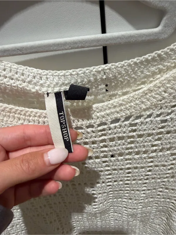 Topshop Cream Crochet Short-Sleeve Knit Crop Top - Image 3