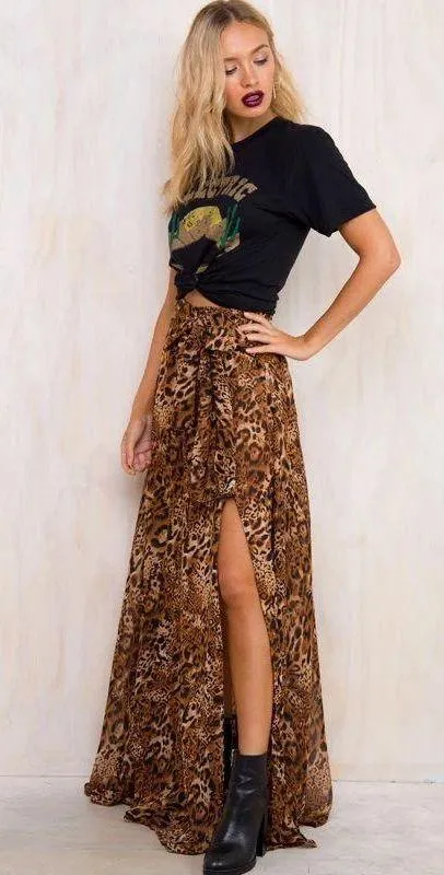 LIONESS NWT Princess Polly/ Nasty gal leopard animal print chiffon High Waisted maxi skirt - Image 2