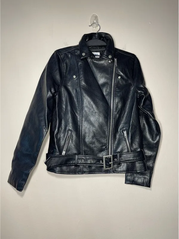 Old Navy FauxLeather Moto Biker Jacket Belt Grunge Street XS - Image 4