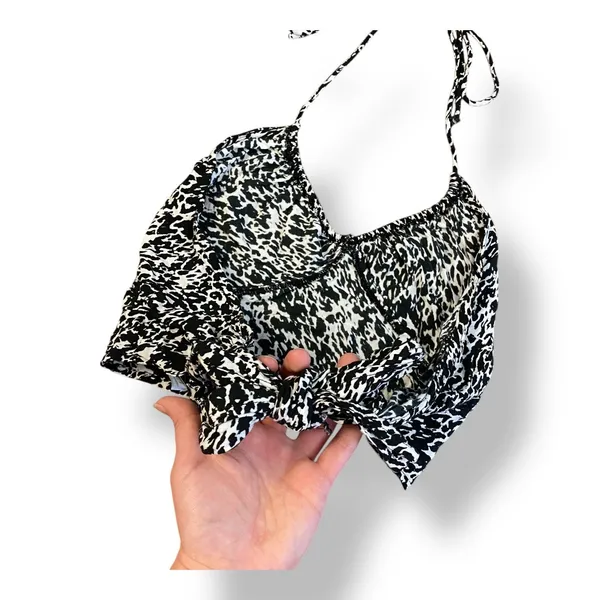 Motel Rocks Leopard Print Tie Back‎ Halter Top Womens Size XS Black White - Image 5