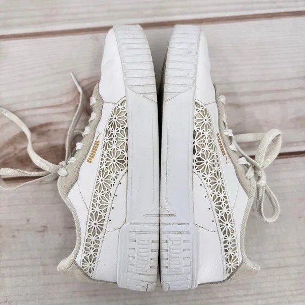 Puma Carina 2.0 Laser Cut Flowers Sneakers White Gold Logos Athletic Feminine 7 - Image 6