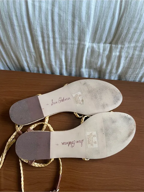 Sam Edelman Ellina Braid Flat Sandal Size 7 Natural Beige Faux Raffia Straw - Image 7