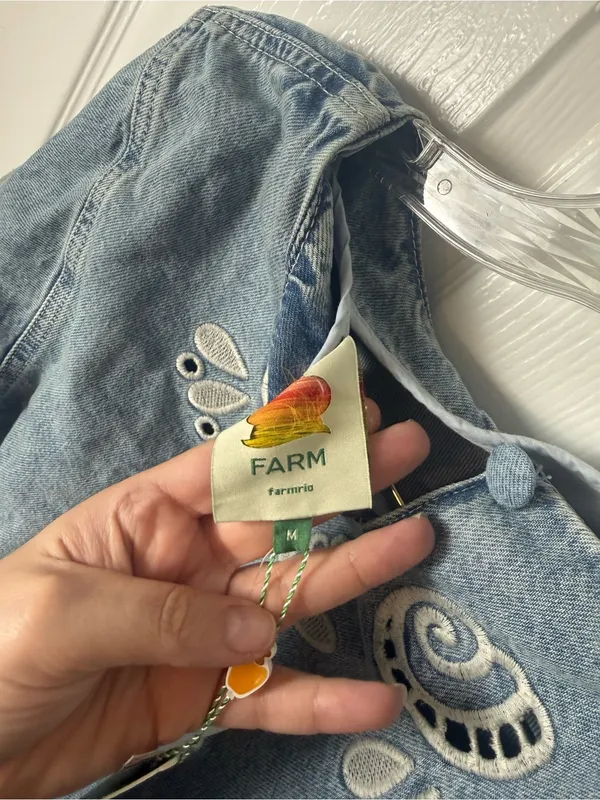 Farm Rio Denim Richelieu Kimono Sleeves Cropped Blouse M - Image 12