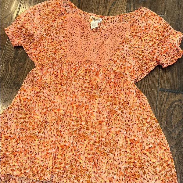 Mudd Peach Floral Blouse vintage size medium sheer babydoll Bella swan Y2K - Image 4