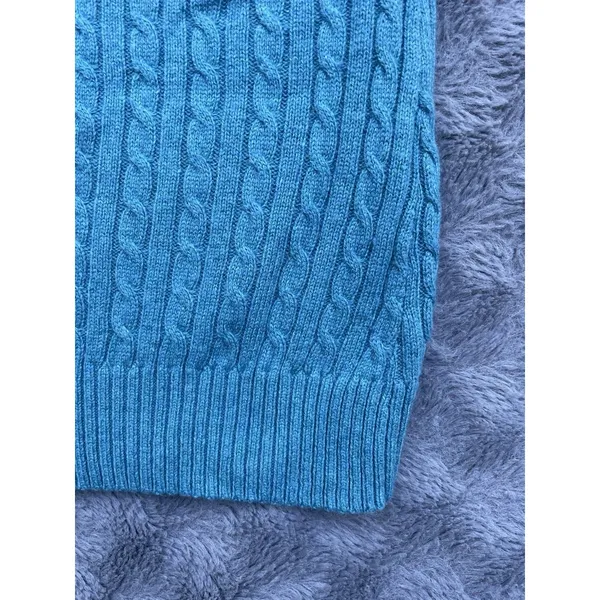 VTG LL Bean Cable Sweater Vest L-REG Wool/Cashmere Cable Knit Teal Green Preppy - Image 8