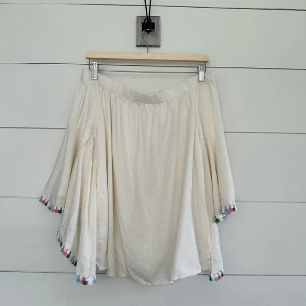 Altar’d State Women’s White Medium Linen Blend Tassel Strapless Blouse - Image 5