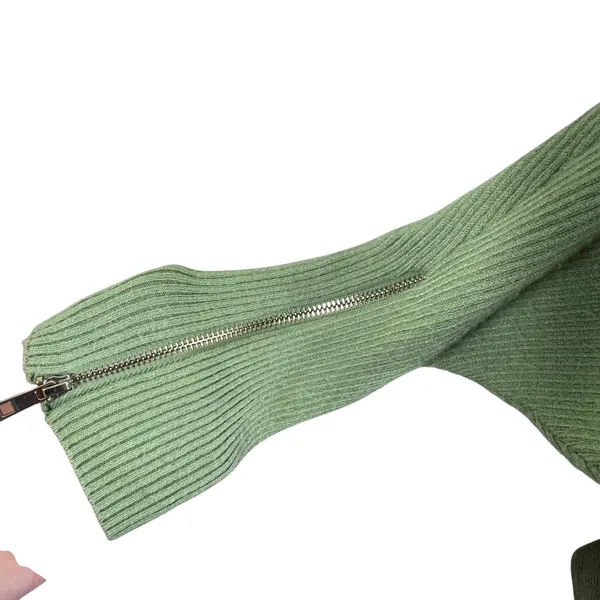 Carmen Marc Valvo‎ Ribbed Knit Batwing Sleeve Sweater Green Zipper Detail Medium - Image 3
