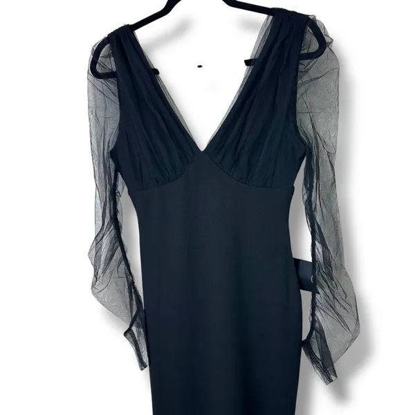 NEW Lulus Red Carpet Energy Black Tulle Long Sleeve Mermaid Maxi Dress Small - Image 6
