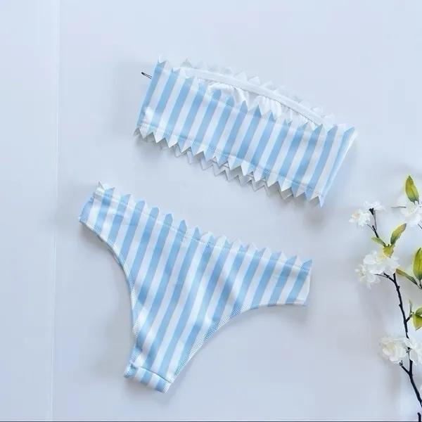 NEW Onia Women’s Astrid Blue Macro Stripe Two Piece Swimsuit - Image 4