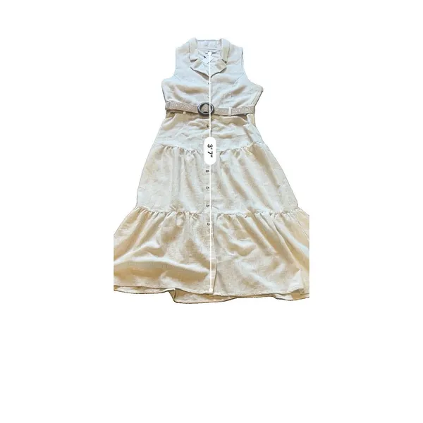 Love Tree Women's Beige Sleeveless Button-Front Belted Midi Shirt Dress M boho - Image 5