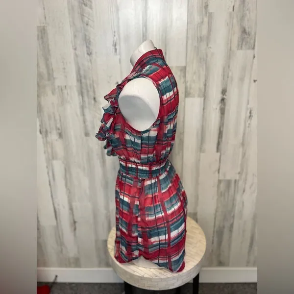Arden B Red Plaid Ruffle Sleeveless Mini Dress Women’s Size Small Lightweight Bu - Image 3
