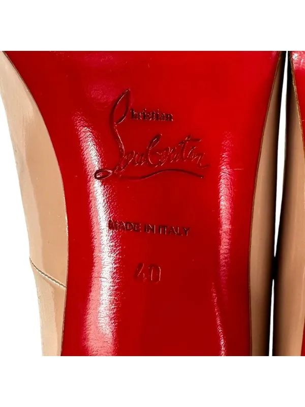 Christian Louboutin Simple Pump 100 Nude Patent Leather Red Sole Heels EU 40 - Image 11