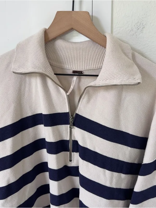 Free People Coastal Stripe Pullover in Champagne Navy - Blue Combo - Small - Image 6