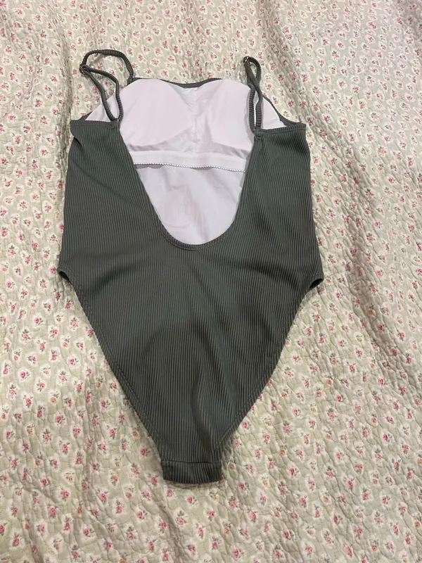 Cotton On BODY Olive Green Ribbed One-Piece Swimsuit - Image 2