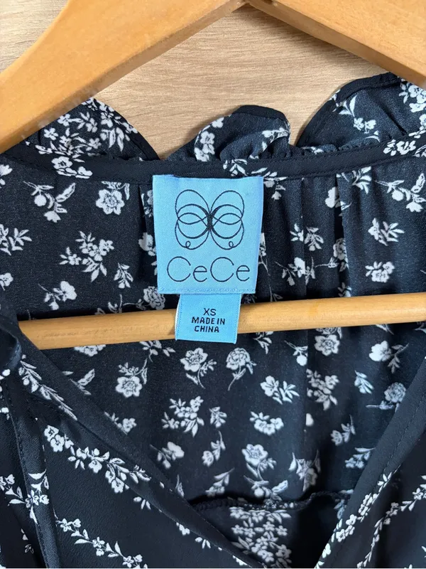 CeCe Black Floral Smocked Midi Dress Size XS - Image 5