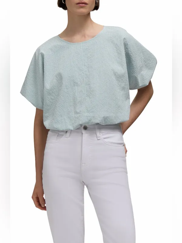 Hunter Crop Bubble Blouse in Surf‎ Spray XL NWT - Image 3
