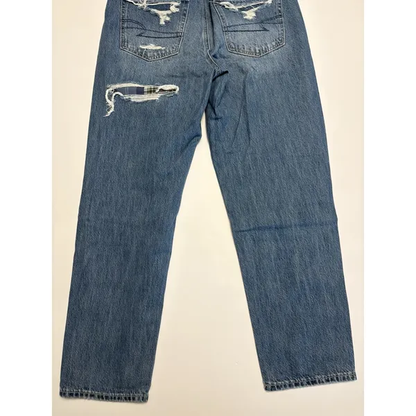 American Eagle Outfitters Distressed Jeans Plaid Flannel Patch Size 6 High Rise - Image 4