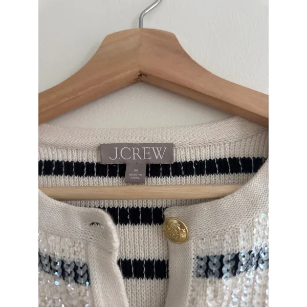 J. CREW Emilie Sweater Lady Jacket In Sequin Stripe Size Medium - Image 4