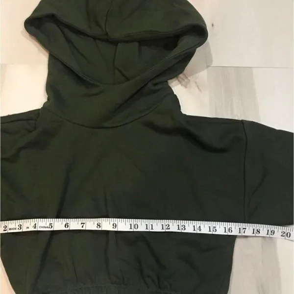 Naked Wardrobe NEW Women XS Olive Green Crop Long Sleeve Sweatshirt Hoodie - Image 6