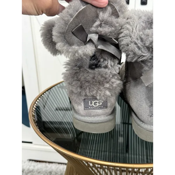 UGG Australia Mini Bailey Bow Grey Suede Ankle Boots Women’s Size 9 US 1005062 - Image 7