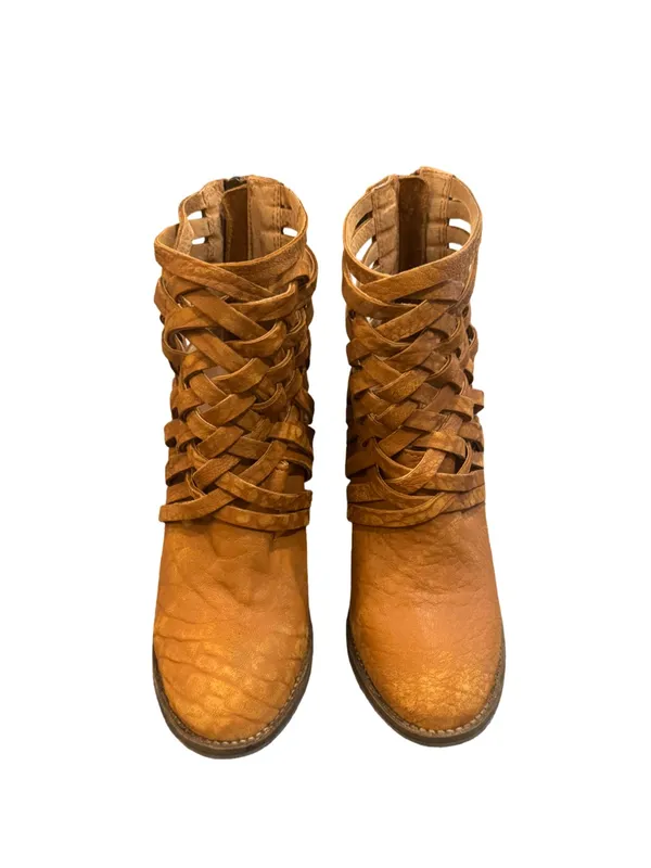 Free People Women's Carrera Leather Tan Strappy Zip Ankle Boots $198 EU 38 US 8 - Image 4
