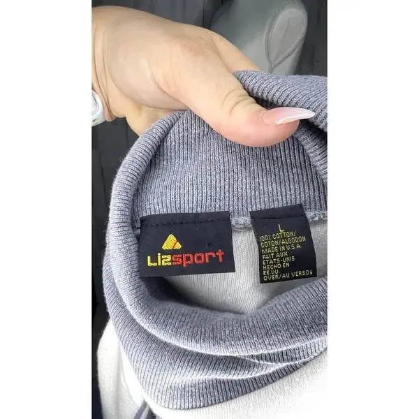 Vintage Lizsport‎ Women's Striped Turtleneck Sweater Gray/White Medium - Image 5