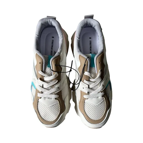 Streetwear Society Womens Chunky Platform Sneakers White Tan‎ Pink Teal Size 8 - Image 3