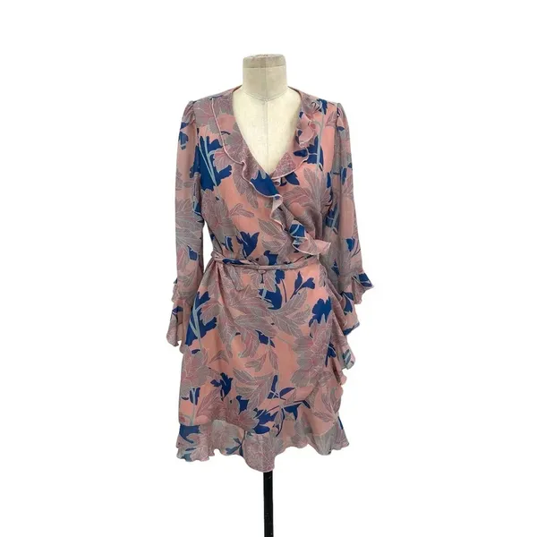Red Carter Tessa Floral-Print Wrap Dress Pink Blue‎ Size Large - Image 3