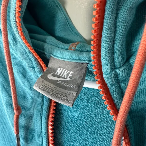 Vintage‎ Nike Sportswear Full Zip Hoodie Turquoise Orange Trim Dolphins Small - Image 3