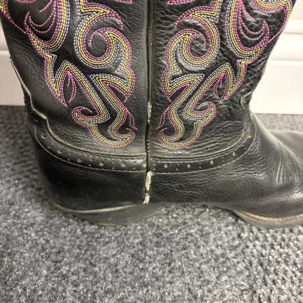 Justin womens Black Leather Western Cowboy Boots Embroidered L2910 Size 10 B - Image 3