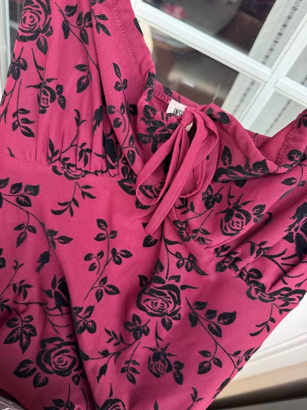 Z🐞Inspired Hearts Wine Red Floral Dress - Image 3