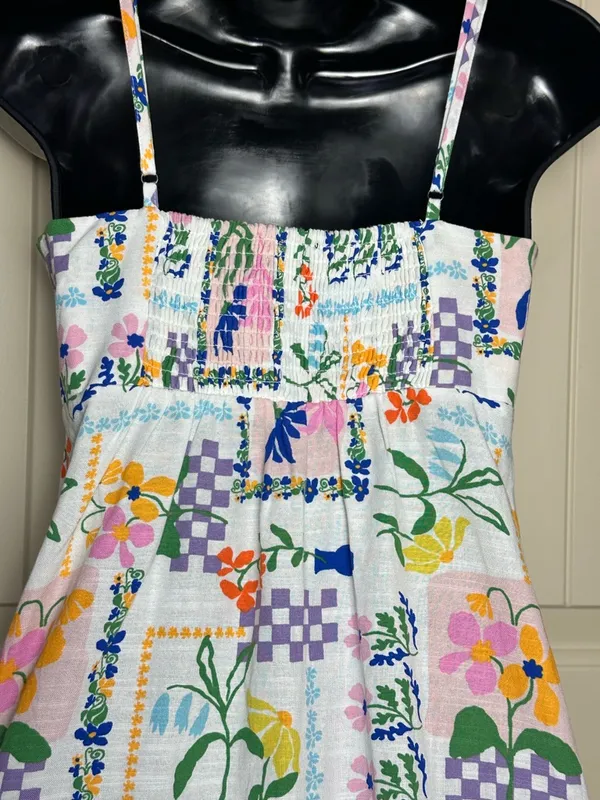 MINKPINK Nikita Twist Ivory Picnic Midi Dress Twist Flowy Smock Small NWOT - Image 12