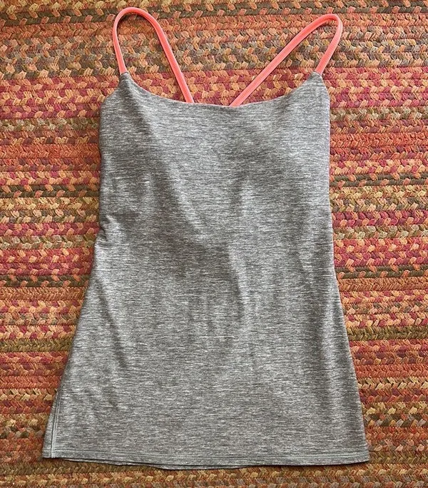 Lululemon Dancing Warrior Gray Strappy Yoga Tank Hot Pink Detail - Image 3