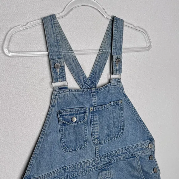 1990s Gap Denim Shortalls Overalls Light Wash Blue Made In Hong Kong Cotton M - Image 7