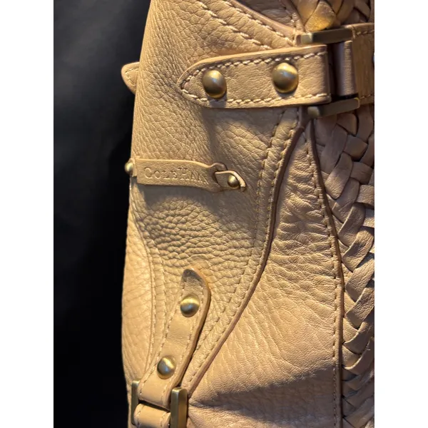 Cole Haan Genevieve Tan Woven Leather Hobo Bag Optical Weave Tassel Shoulder Bag - Image 12