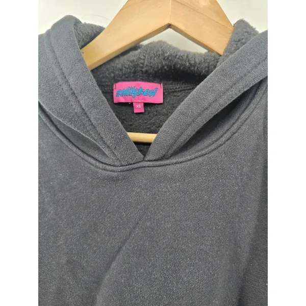 Edikted Hoodie Women XS Bow Graphic Black Oversized Fleece EUC - Image 3