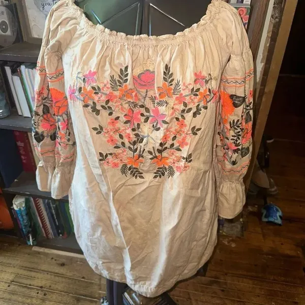 Free People Fleur De Jour embroidered off shoulder shift dress - Image 3