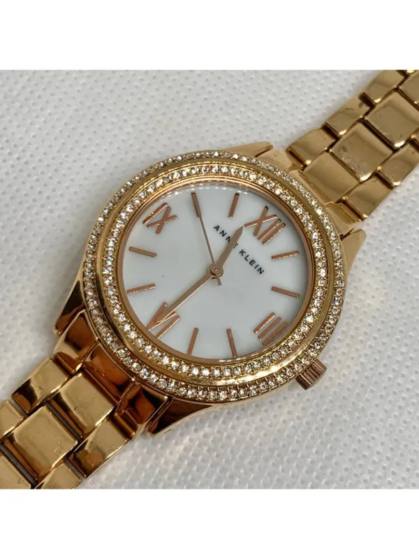 Anne Klein rose gold tone women watch mop dial 33mm Roman numerals 6” running - Image 2