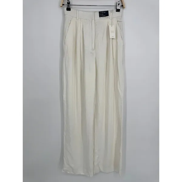 Abercrombie & Fitch Sloane Tailored Pant 27 Cream Linen Blend Quiet Luxury - Image 4