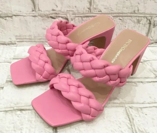 BCBGeneration Pink “Finaa” Slide Chunky Braided Woven Strap Heel Sandal Size 7 - Image 2