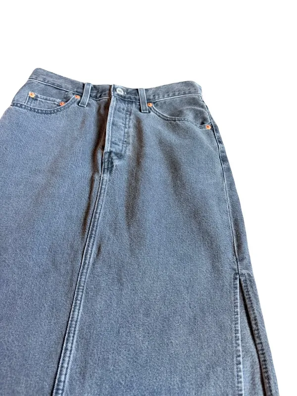 Levi's Grey Denim A Line Maxi Skirt High Slit Five Pocket Size 24 Women's NWT - Image 7