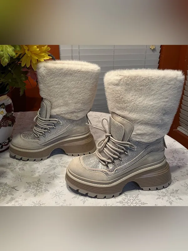 NEW Michael Kors Shiloh Mixed-Media Platform Boots – Bone – Size 8M - Image 2