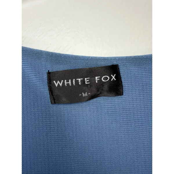 White Fox Boutique Dusty Blue Ribbed Cut Out Tie Front Long Sleeve Mini‎ Dress M - Image 2